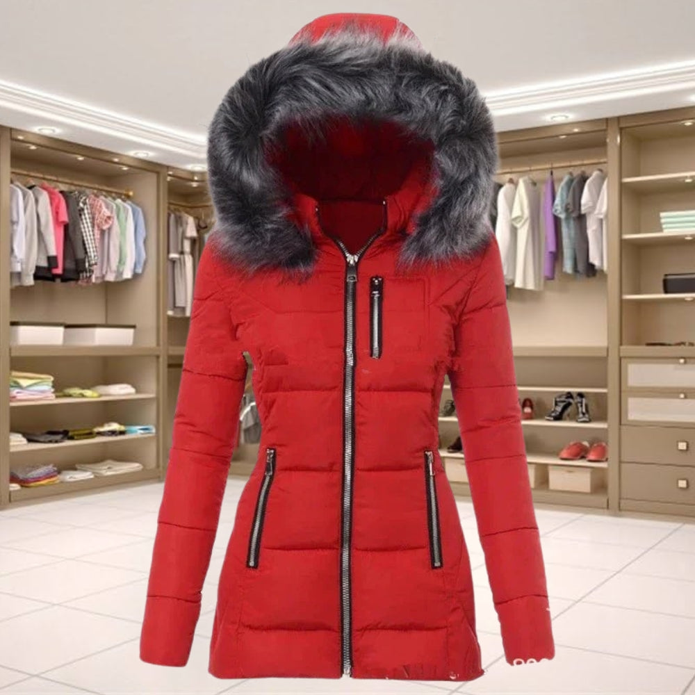 Anikka - Veste matelassée ajustée pour femmes avec capuche en fausse fourrure
