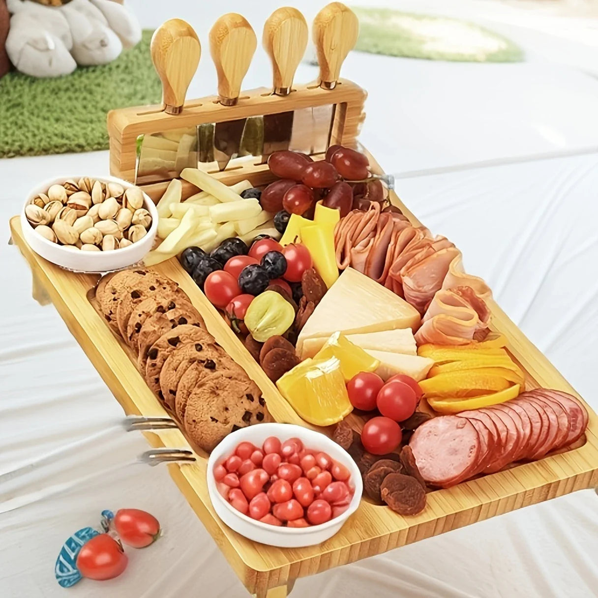Planche à découper en bois avec couteau et fourchette – Élégante planche de service pour la cuisine ou la salle à manger