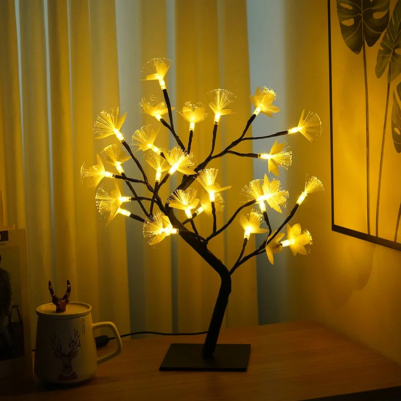 Lampe en bois RoseLys avec design de rose en fibre optique - Décoration lumineuse magique pour la maison