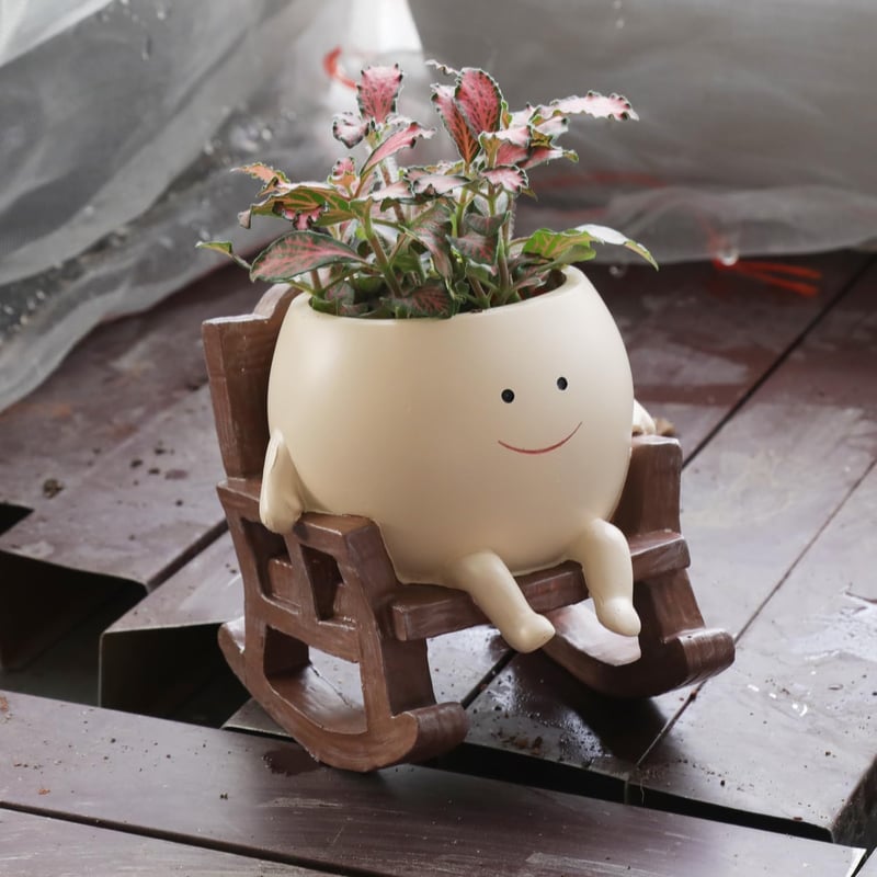 Coffre à plantes souriant en rocking chair