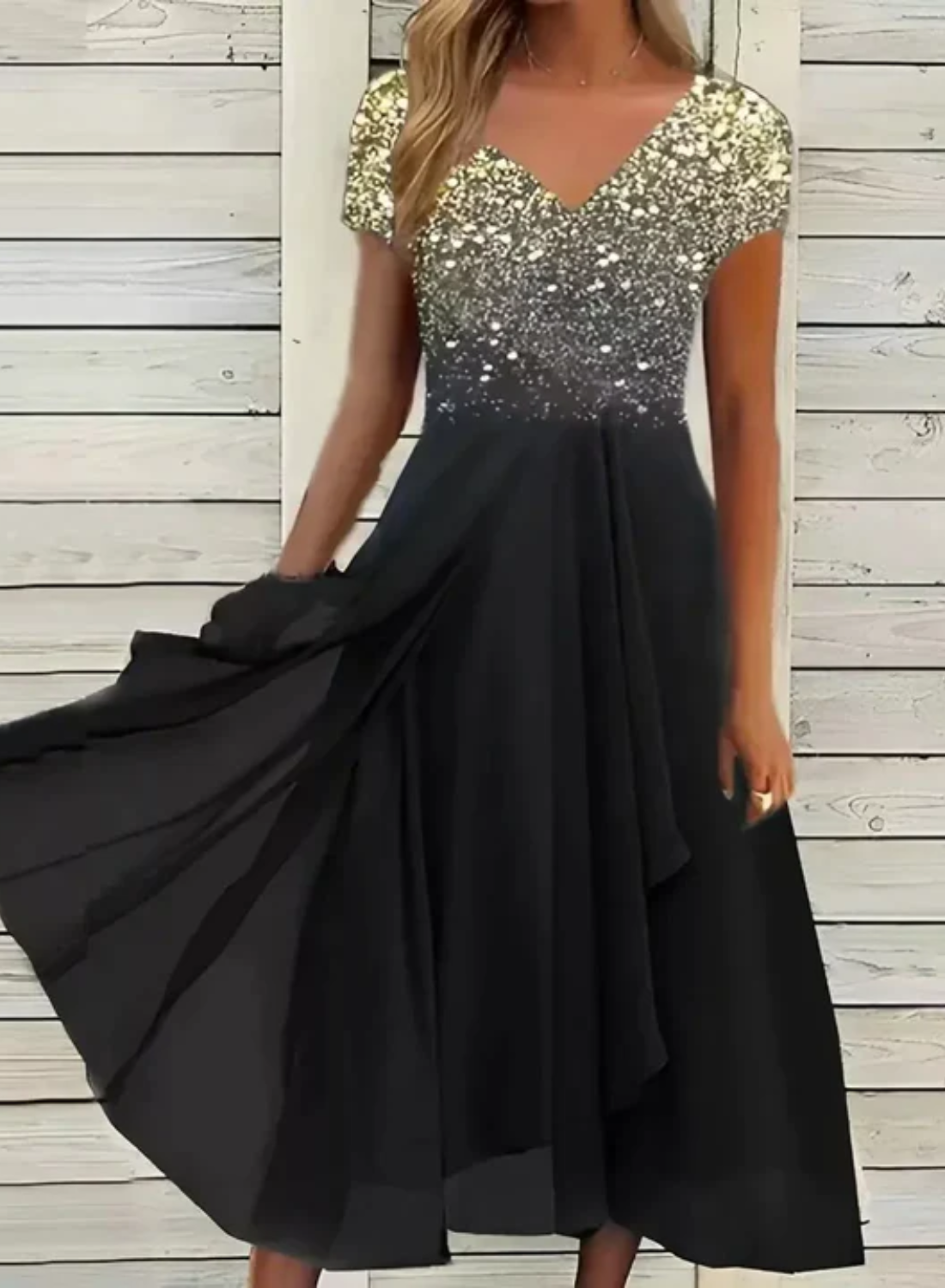 Emelia - Robe maxi haut-bas en paillettes et chiffon