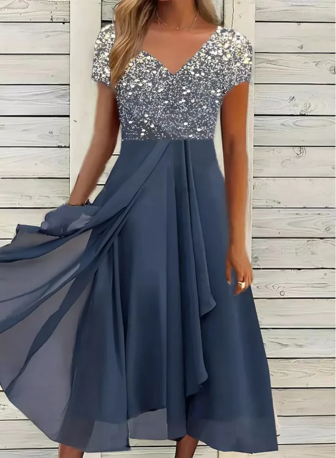Emelia - Robe maxi haut-bas en paillettes et chiffon