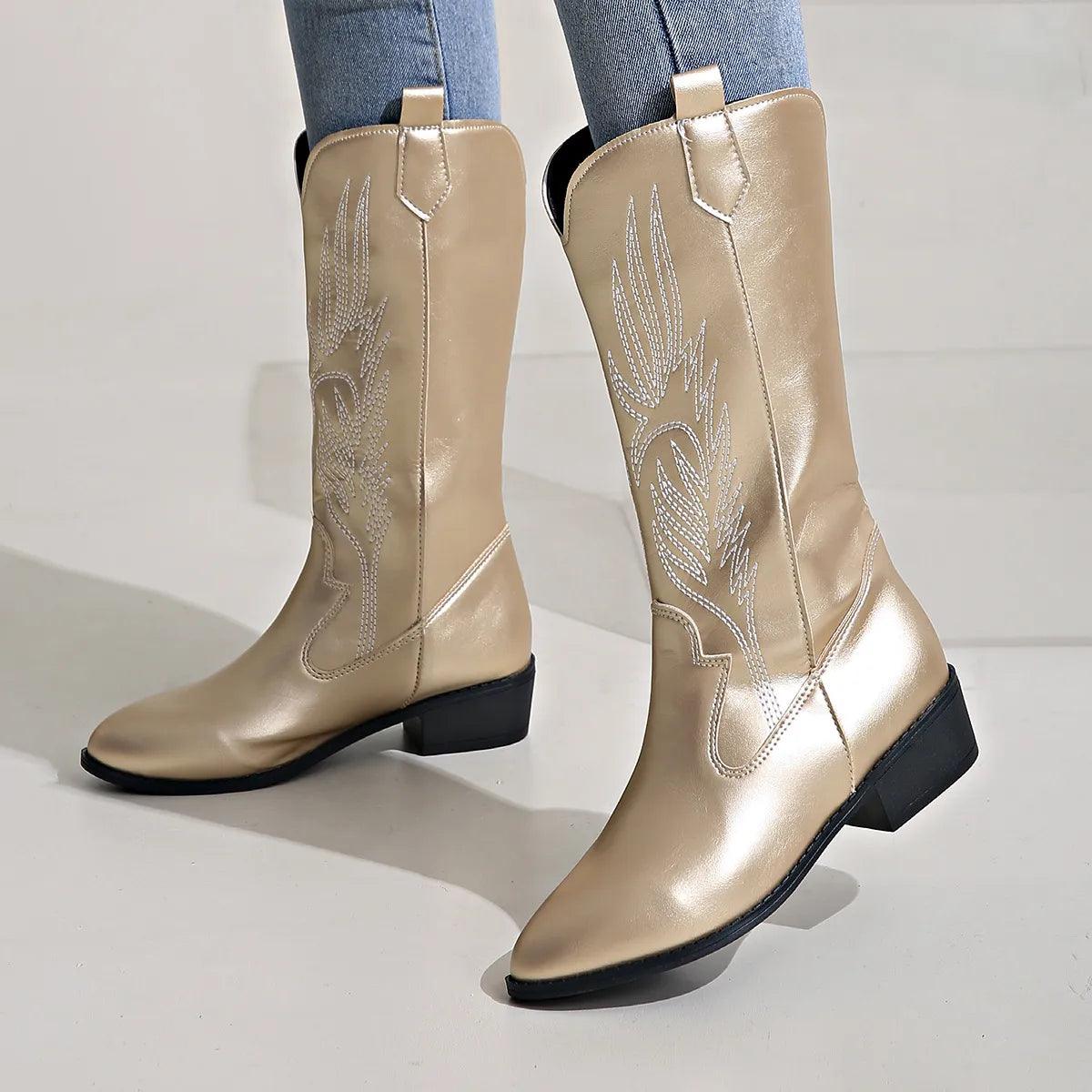 Bottines western à enfiler Savannah pour femmes – Style cowboy confortable jusqu'au mollet