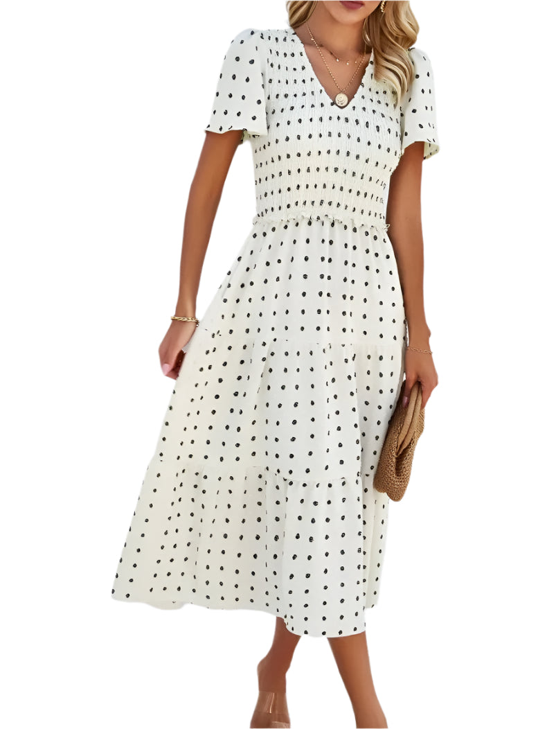 Nelia - Robe midi à pois avec des manches flottantes