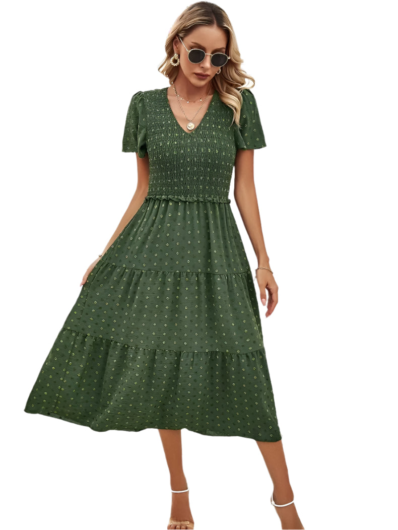 Nelia - Robe midi à pois avec des manches flottantes