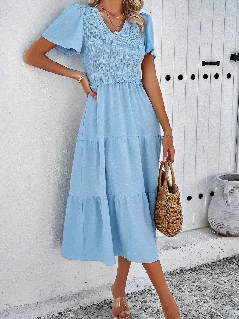 Nelia - Robe midi à pois avec des manches flottantes