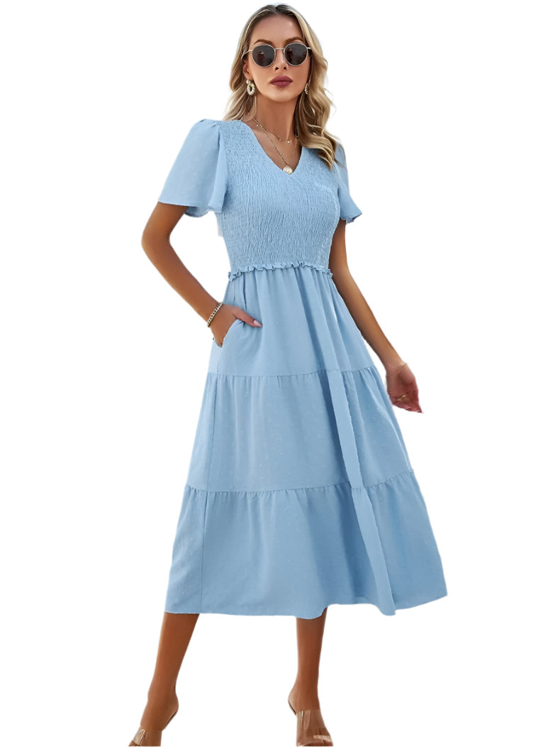 Nelia - Robe midi à pois avec des manches flottantes