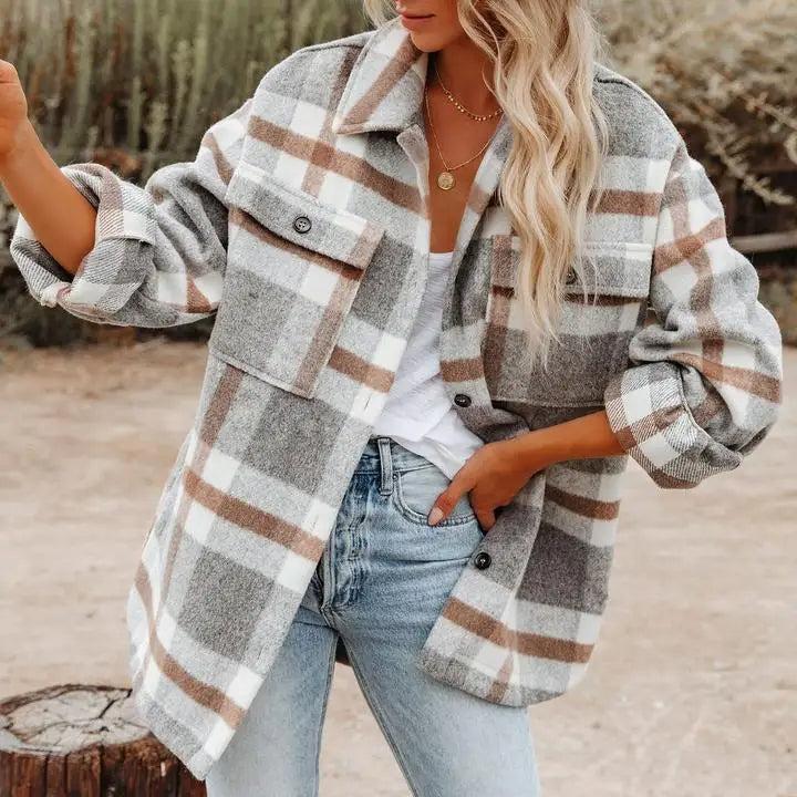 Julie - Veste oversize en flanelle à carreaux pour femme