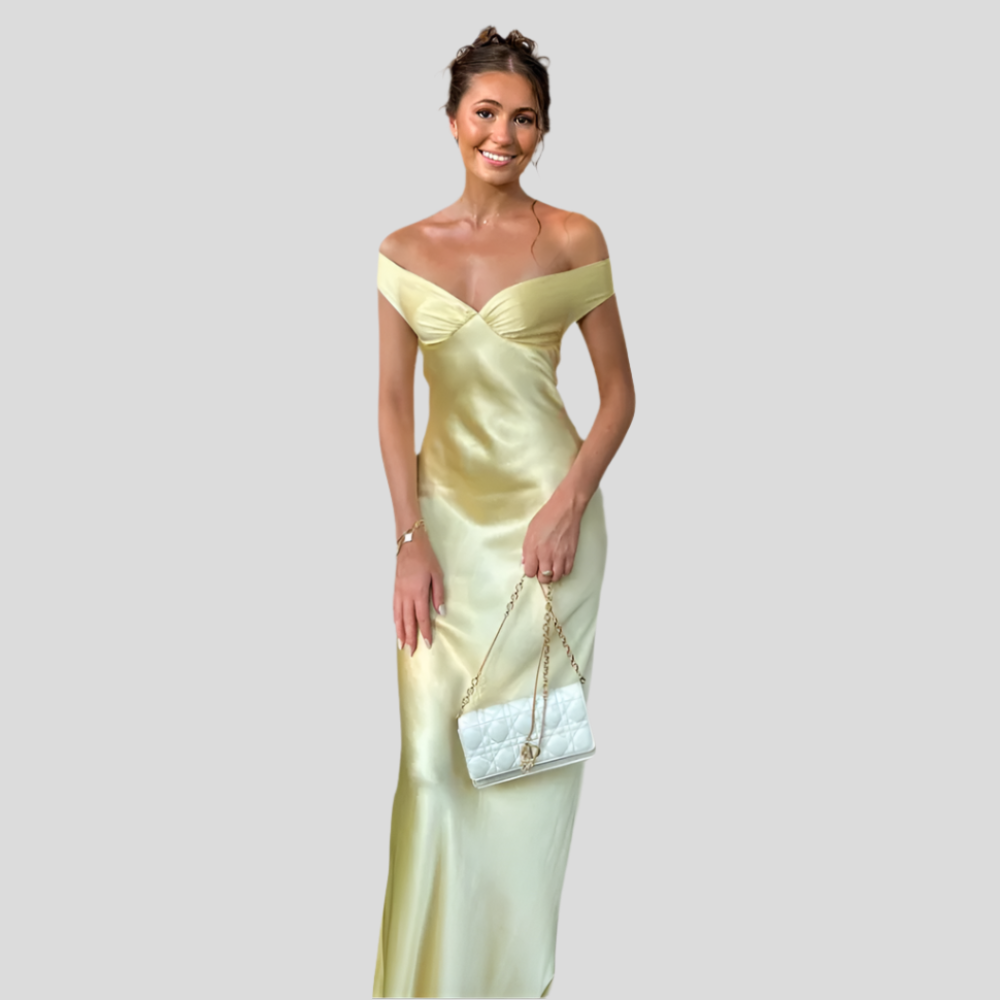 Marcelline – Robe de soirée sans bretelles en satin