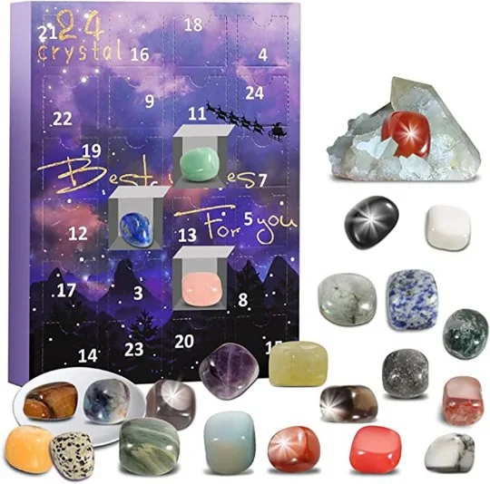 Calendrier de l'Avent de Noël de 24 jours Boîte à cadeaux Collection de pierres naturelles