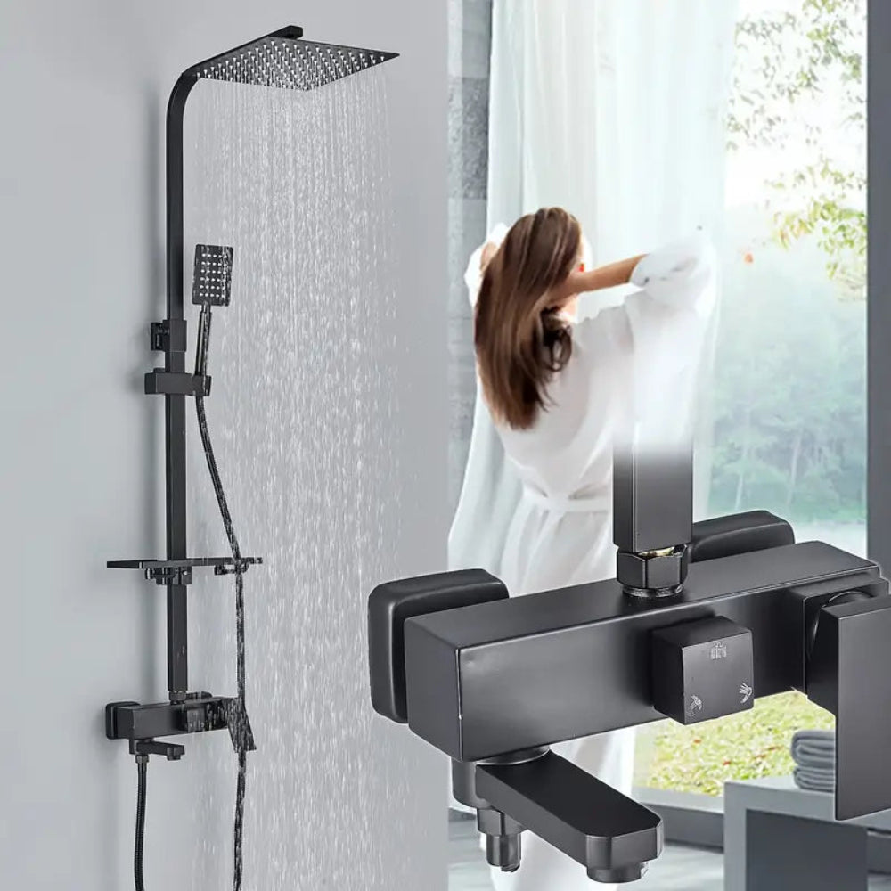 Système de douche noir luxueux – Ensemble de pomme de douche pluie avec douchette à main, mitigeur de baignoire et pistolet pulvérisateur