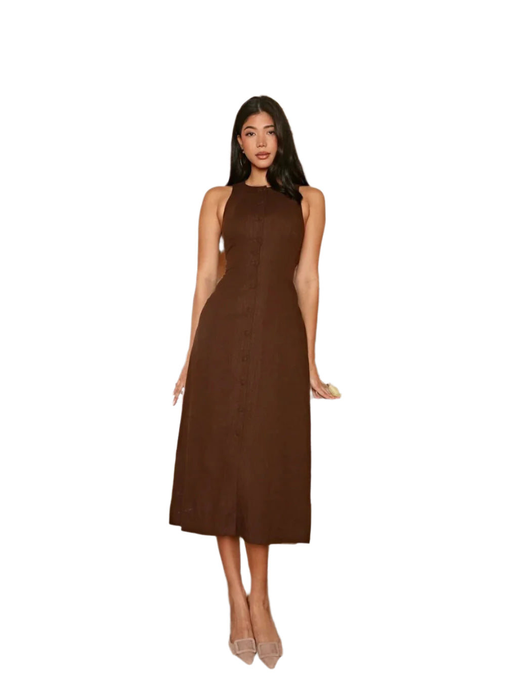 Ariane - Robe Midi Sans Manches avec Boutons