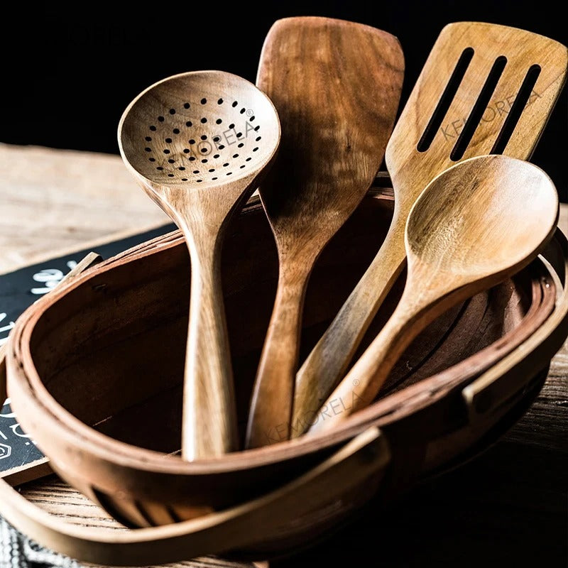 EcoWood - Ensemble d'ustensiles de cuisine en bois premium