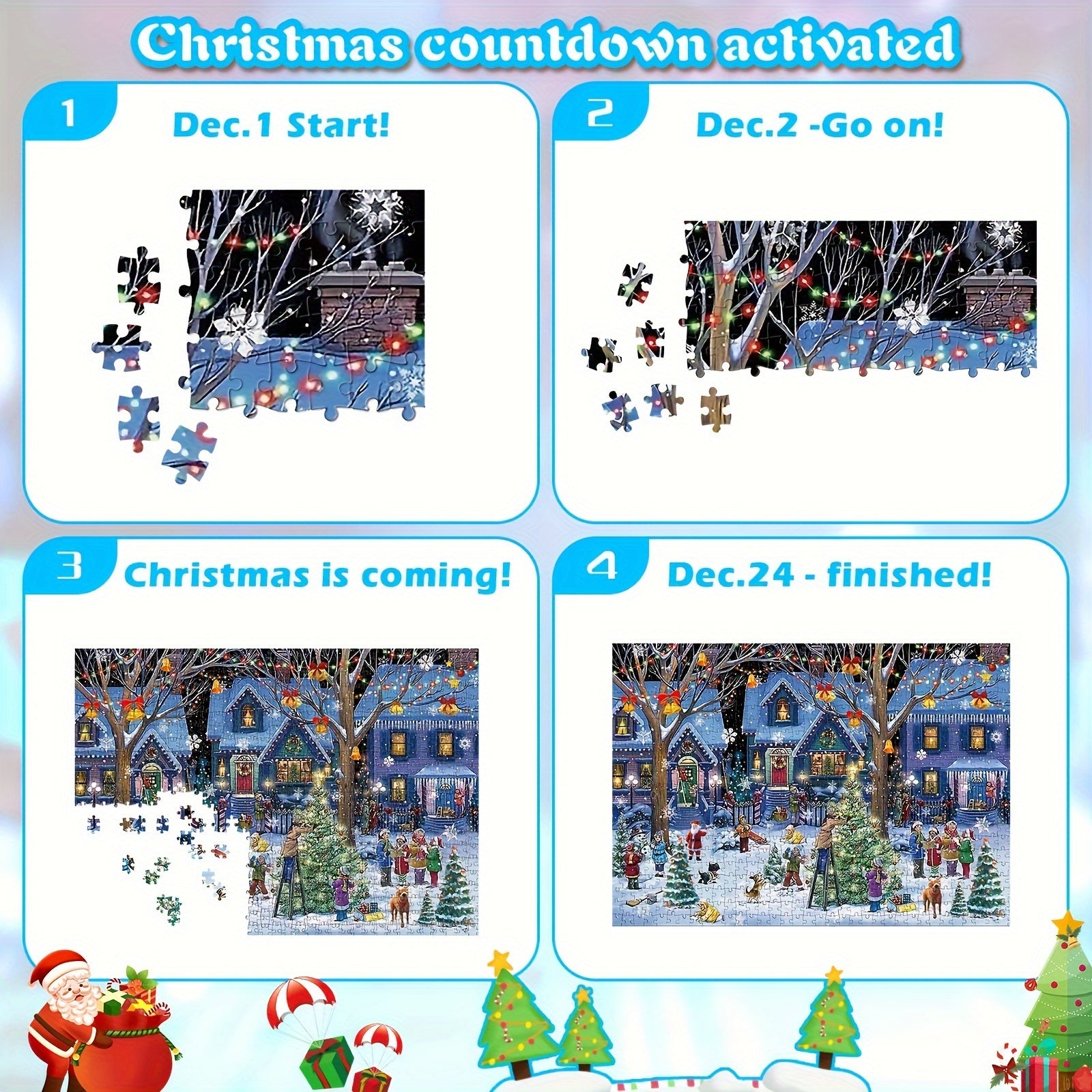 Calendrier de l'Avent Puzzle de Village de Noël Contemporain