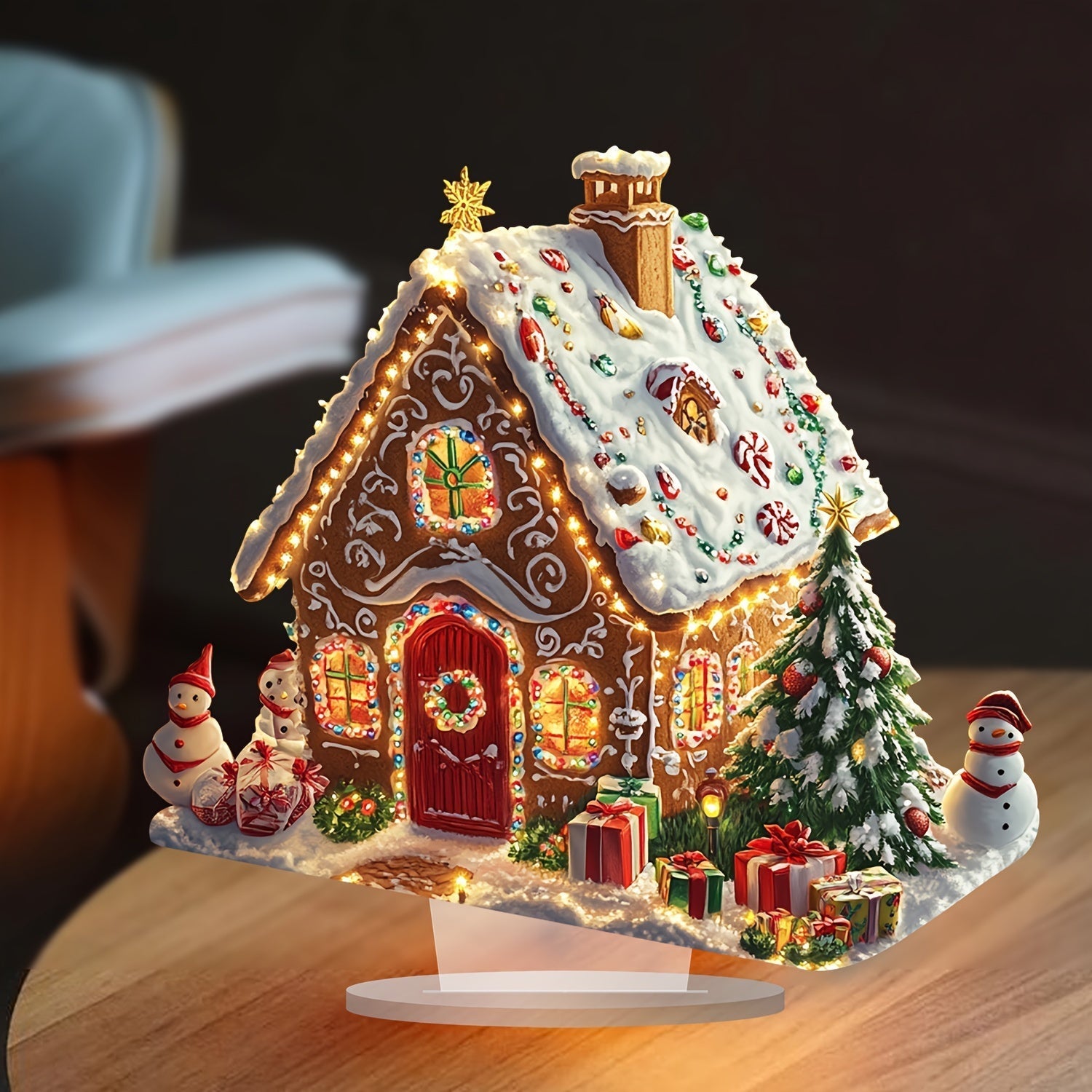 Charmante décoration de table de Noël - Maison en pain d'épice lumineuse