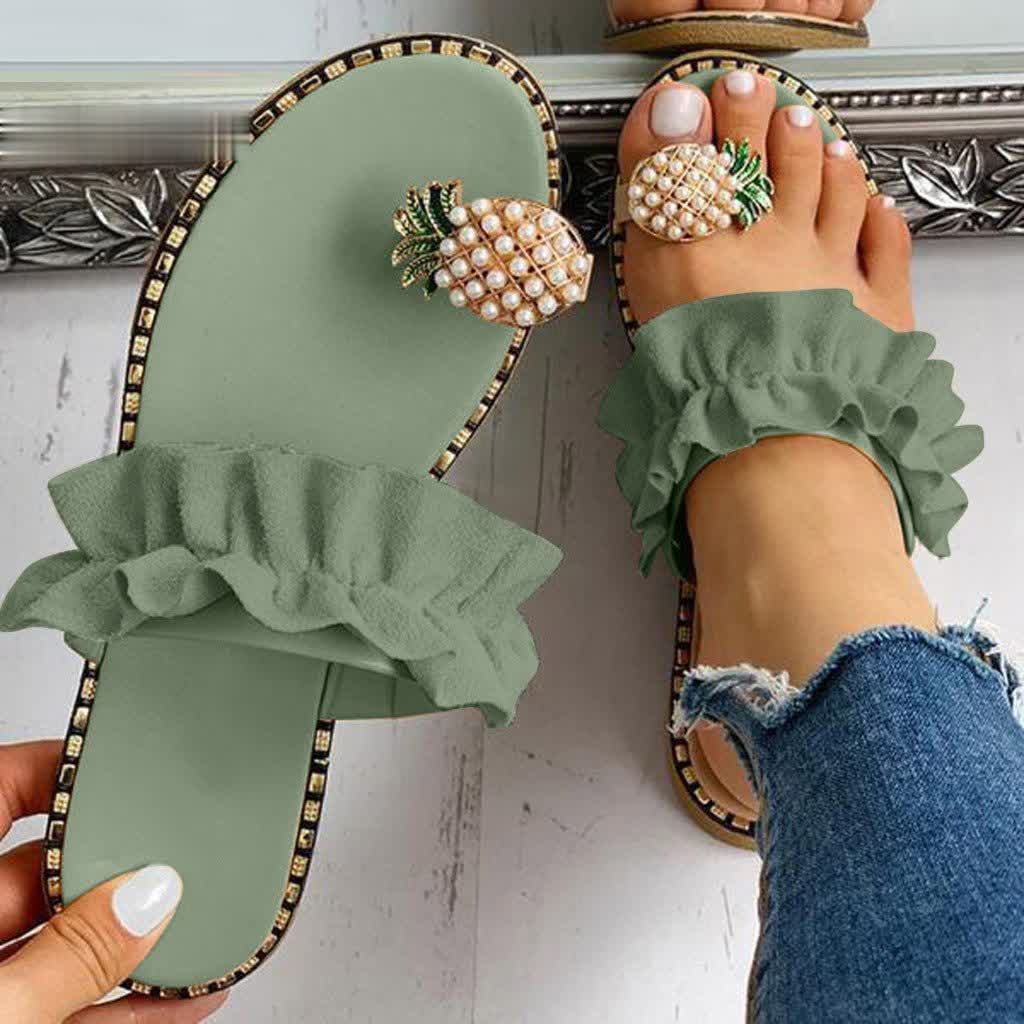 Eliza – Sandales élégantes avec bride à volants et ornements en perles ananas