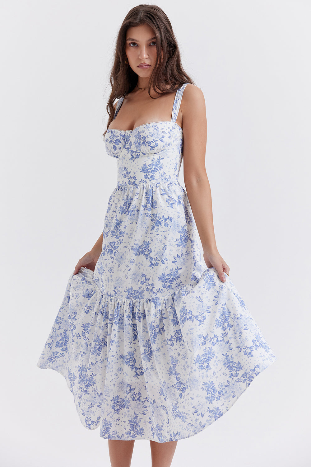 Nicole - Robe midi Sweetheart à bretelles florales