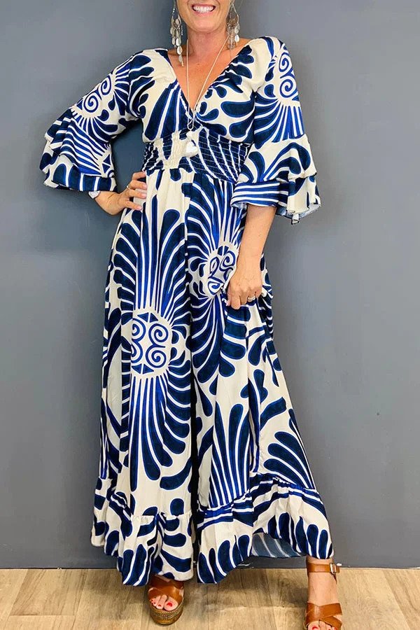 Eliza - Robe maxi florale avec des manches cloche élégantes