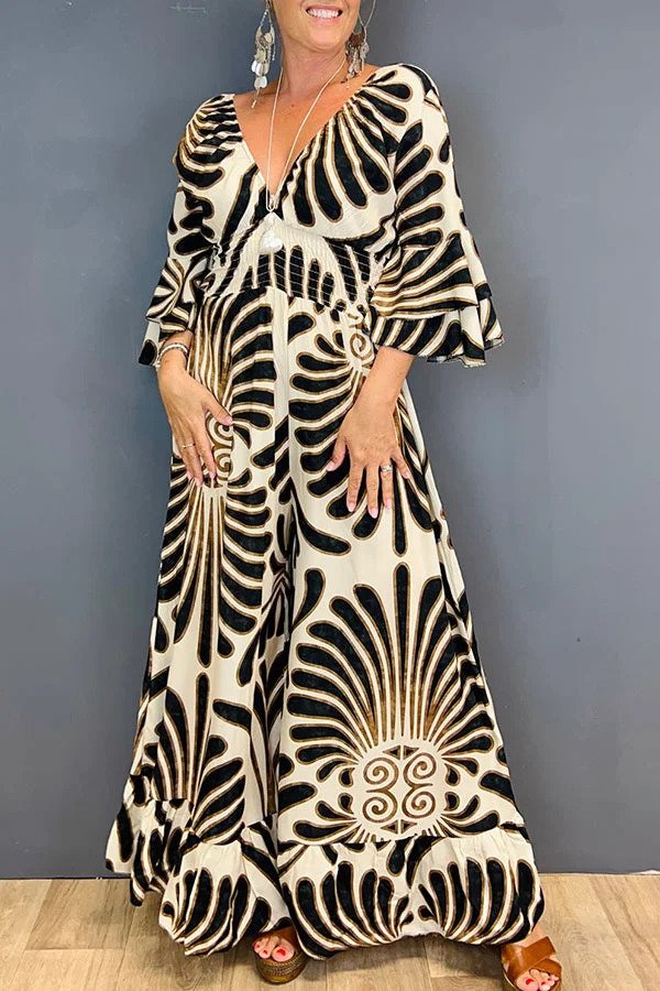 Eliza - Robe maxi florale avec des manches cloche élégantes