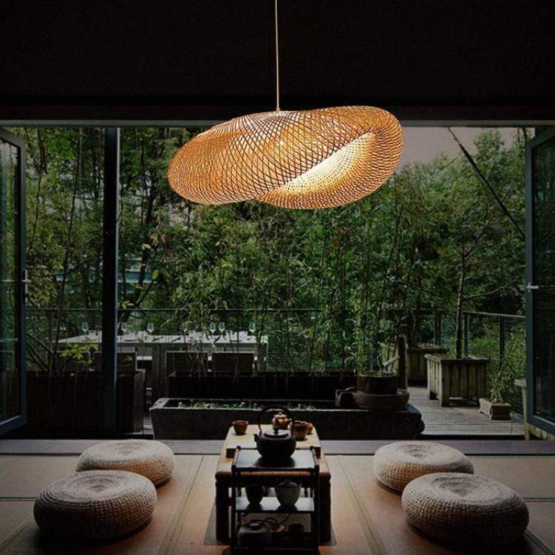 ZenGlow - Lampe à suspension en bambou tissé à la main