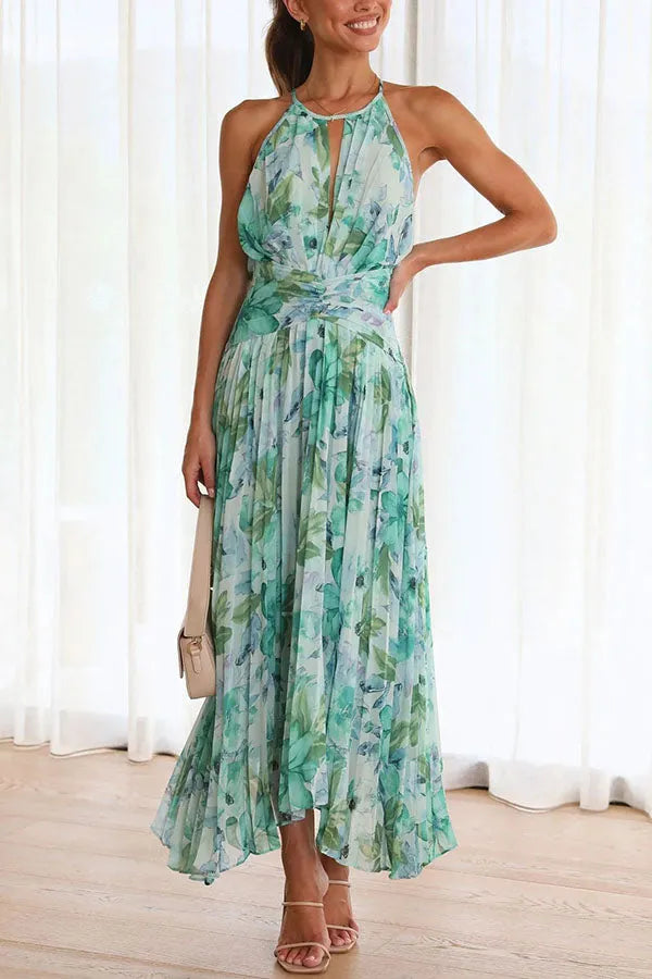 Dane - Robe longue fluide à fleurs et dos nu
