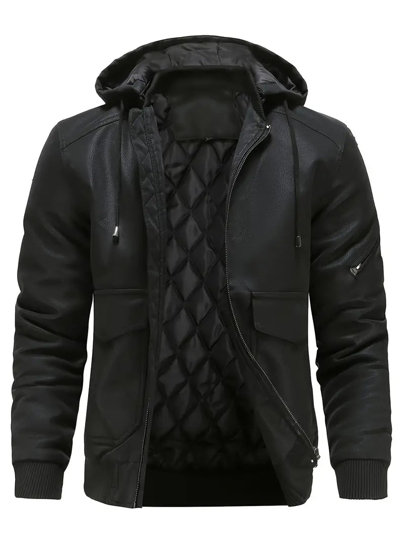 Veste à capuche en simili cuir pour hommes Peter