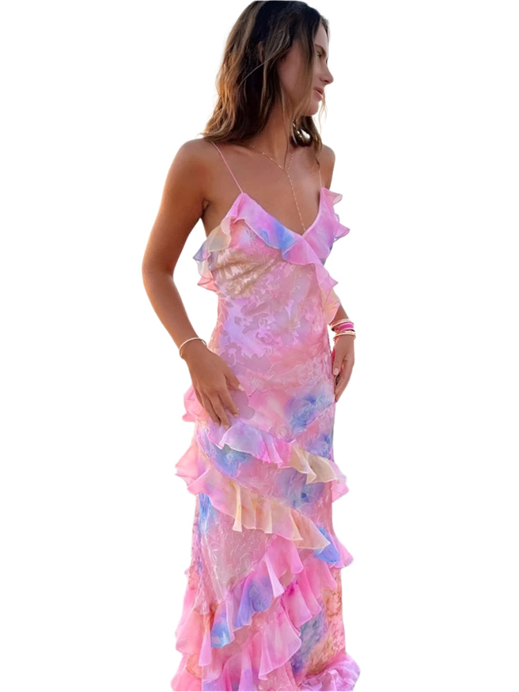 Ella - Robe à volants sans manches élégante avec bretelles spaghetti