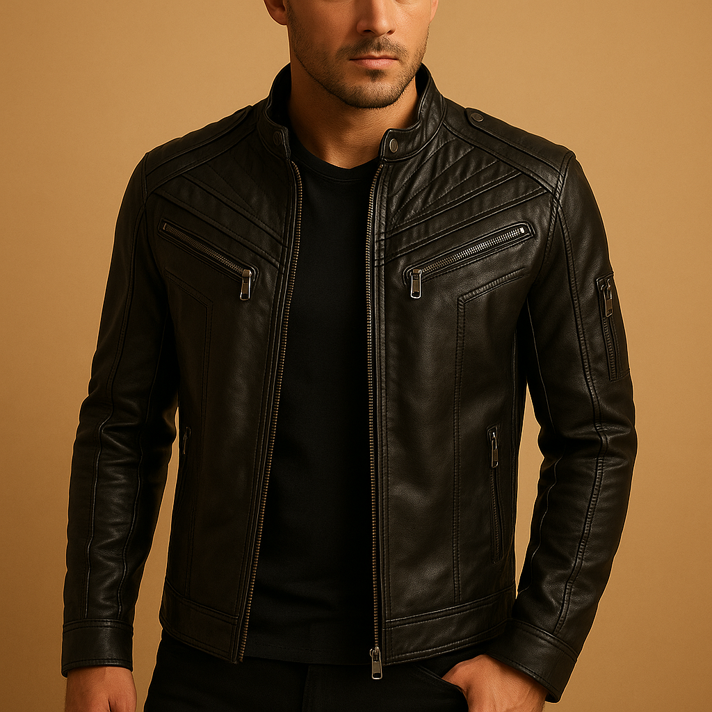 Jasper | Blouson en cuir rembourré à col montant pour hommes