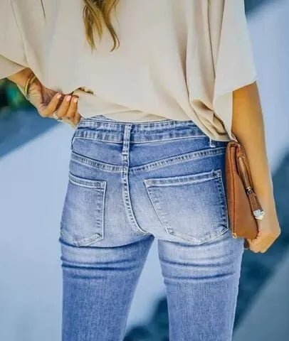 Pantalons en denim taille haute à boutons Chloe Flex pour femmes