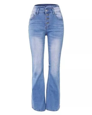 Pantalons en denim taille haute à boutons Chloe Flex pour femmes
