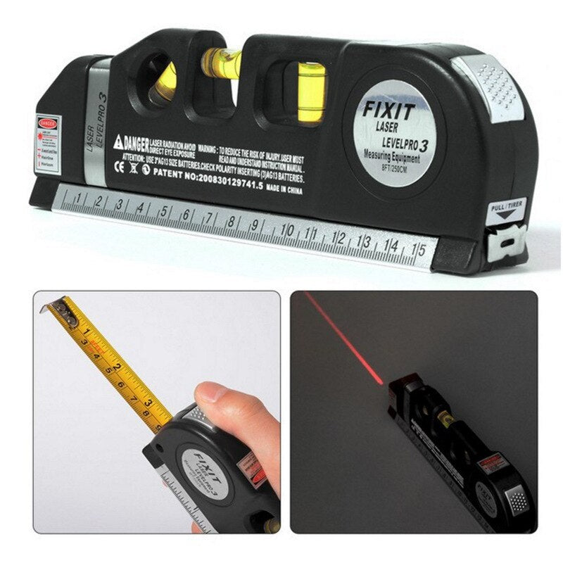 Leo MeasurePro Outil 4-en-1 – Niveau laser avec règle, niveau à bulle et rapporteur d'angles