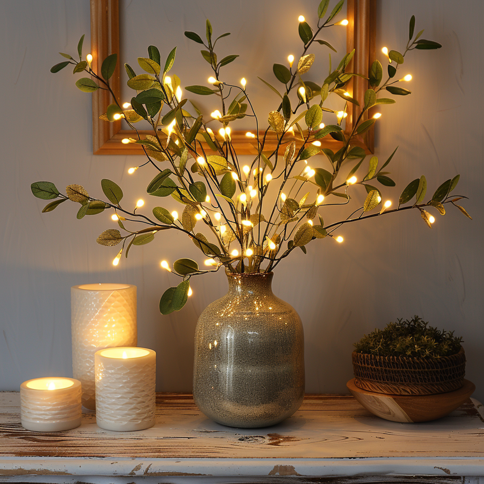 LumiFlor - Guirlande florale LED avec feuilles réalistes et lumières à piles