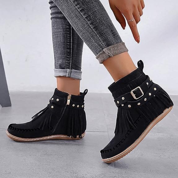 Mary - Bottines boho-chic avec franges et accent de boucles