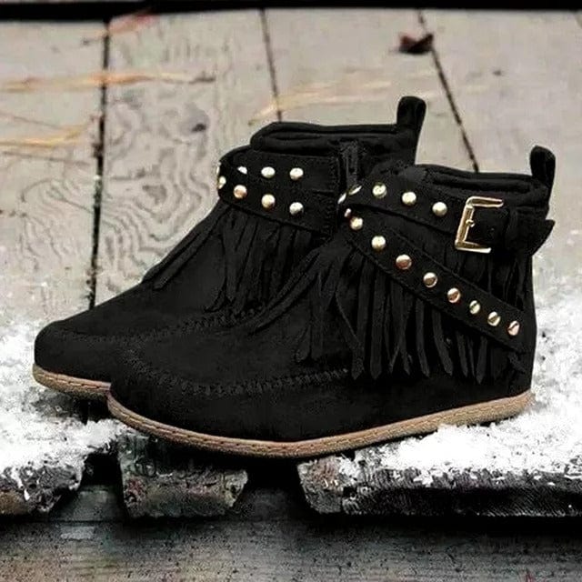 Mary - Bottines boho-chic avec franges et accent de boucles