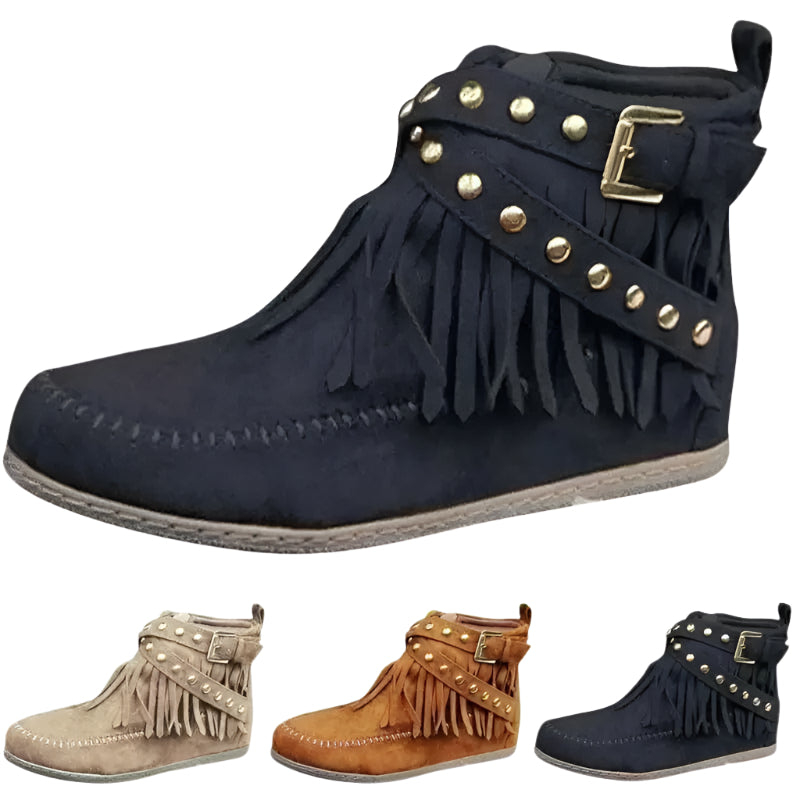 Mary - Bottines boho-chic avec franges et accent de boucles