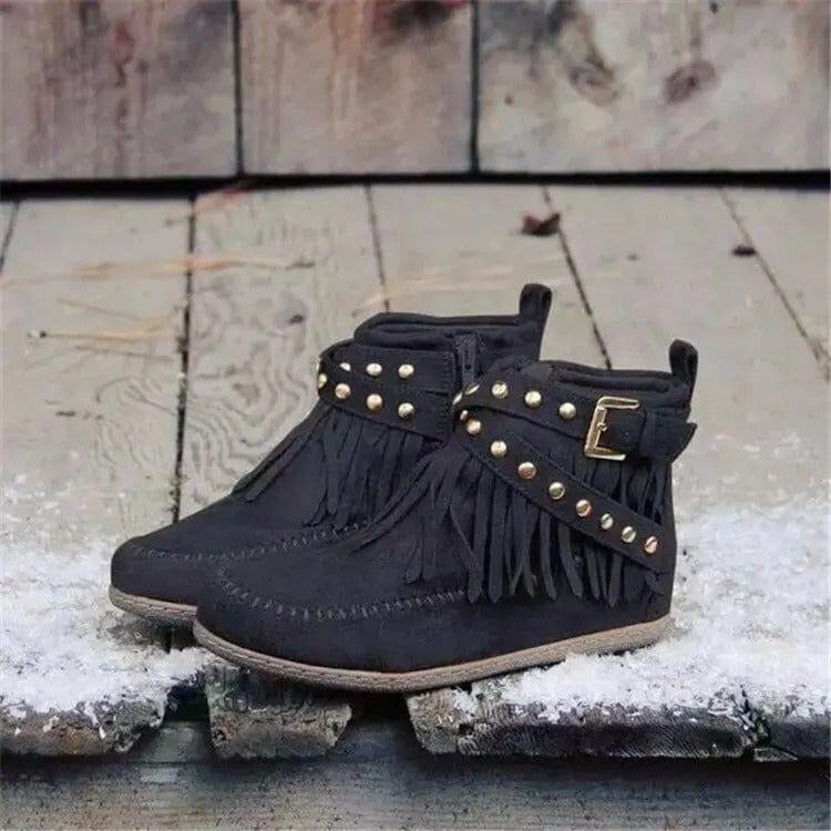 Mary - Bottines boho-chic avec franges et accent de boucles