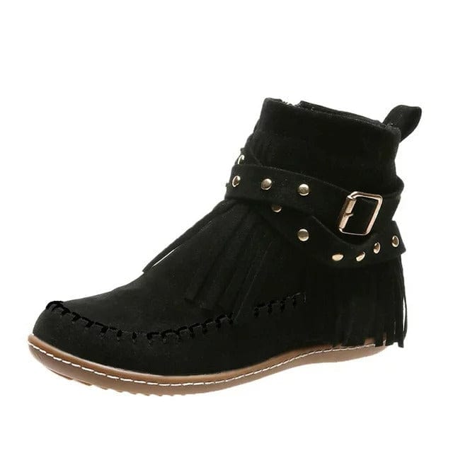 Mary - Bottines boho-chic avec franges et accent de boucles
