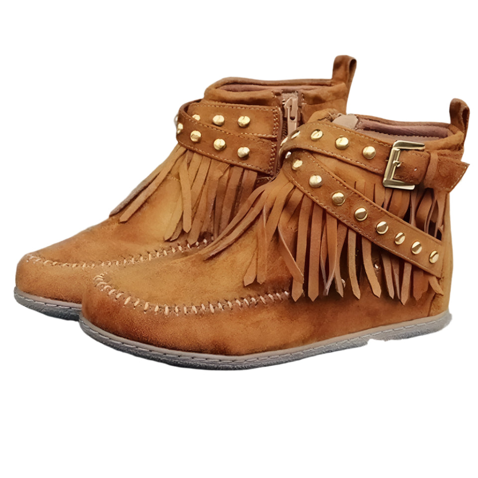 Mary - Bottines boho-chic avec franges et accent de boucles