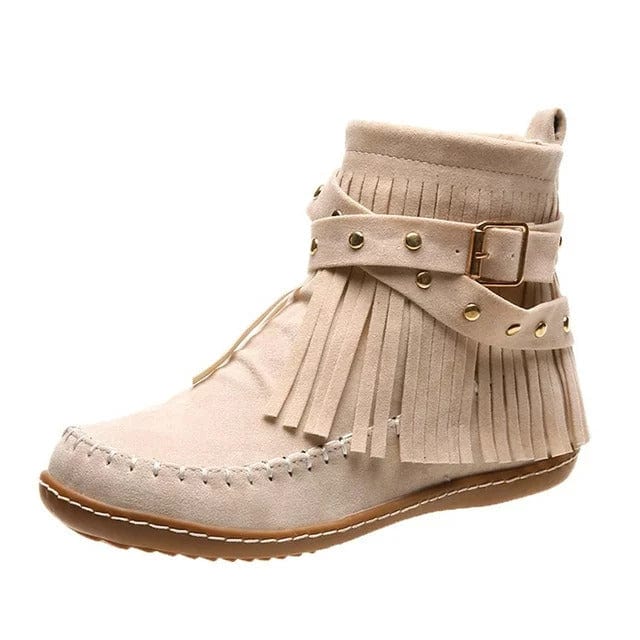 Mary - Bottines boho-chic avec franges et accent de boucles