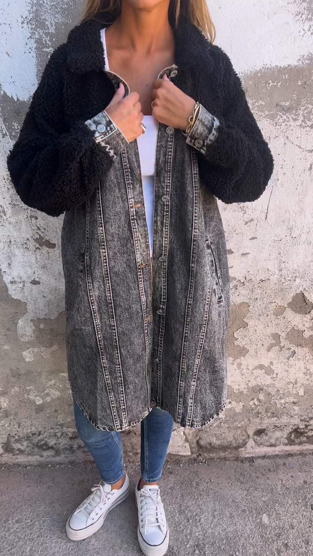 Evangeline Veste en jean manches longues avec boutons et poches devant