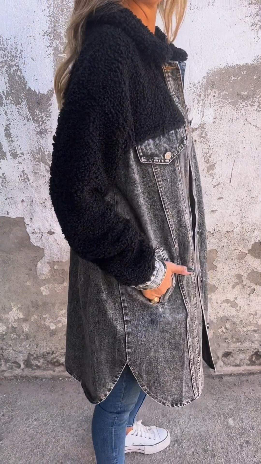 Evangeline Veste en jean manches longues avec boutons et poches devant