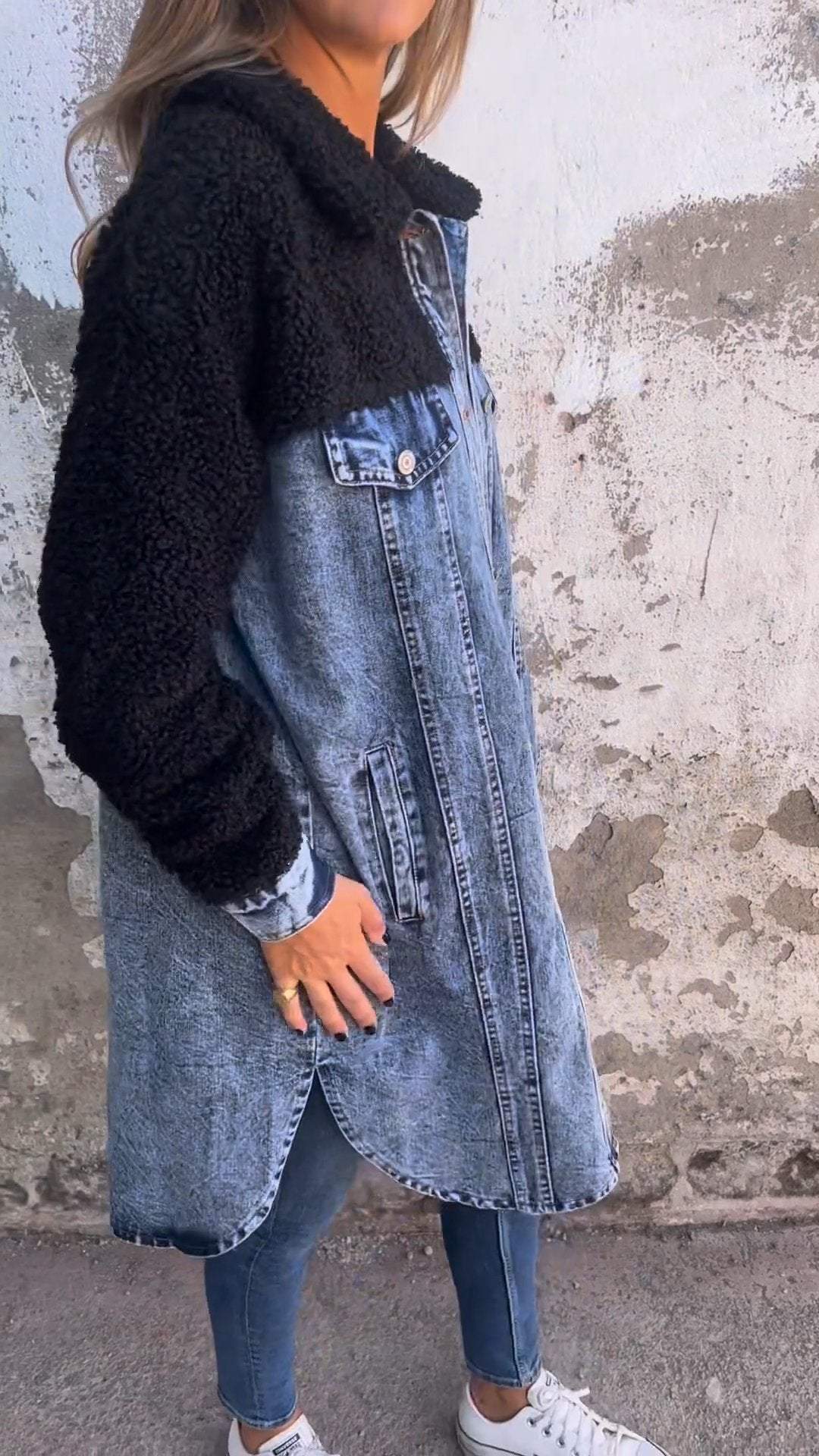 Evangeline Veste en jean manches longues avec boutons et poches devant