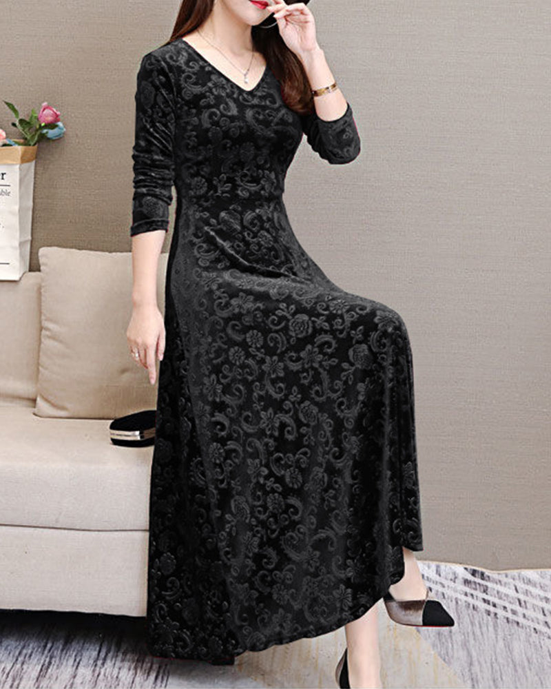 Robe Midi Élégante Isabella en Velours Doux – Sophistiquée et Intemporelle