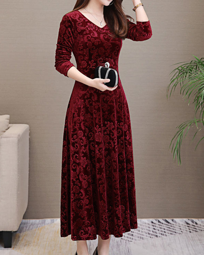 Robe Midi Élégante Isabella en Velours Doux – Sophistiquée et Intemporelle