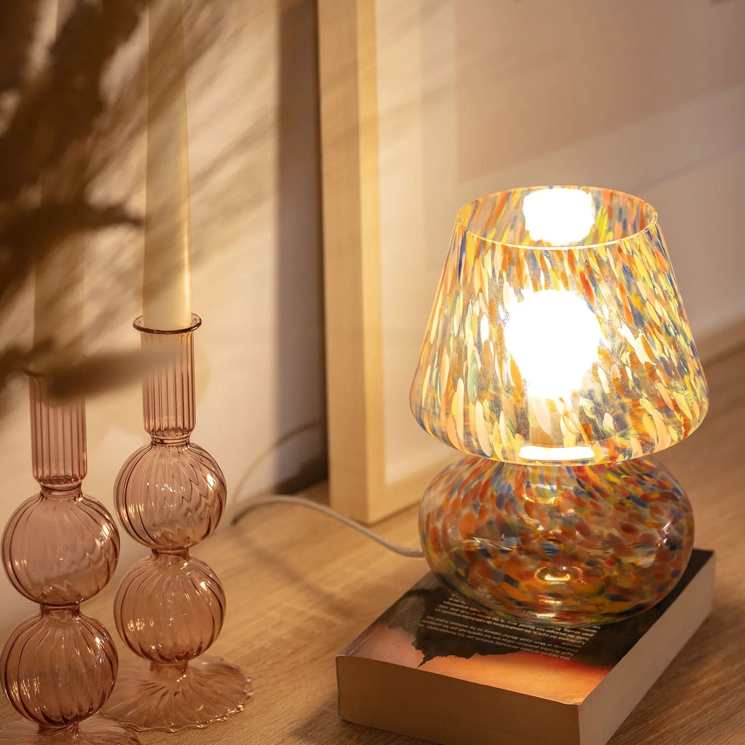 Lampe de table en verre multicolore Lumi
