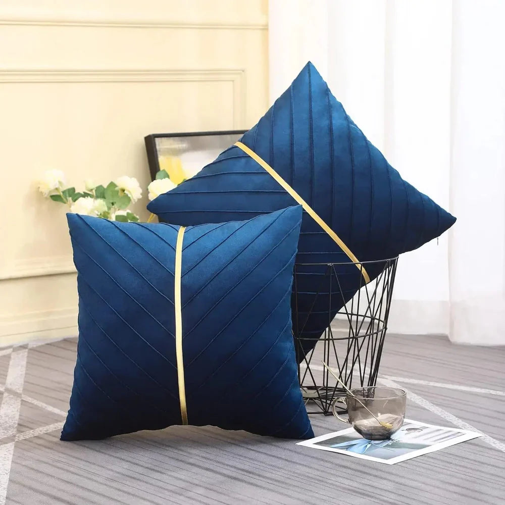 OpulentTouch - Coussins décoratifs plissés avec rayures dorées