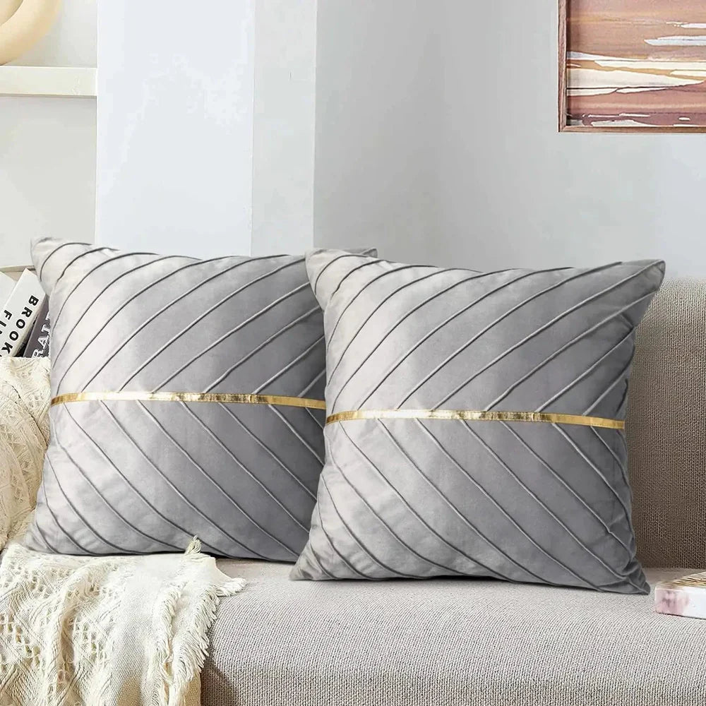 OpulentTouch - Coussins décoratifs plissés avec rayures dorées