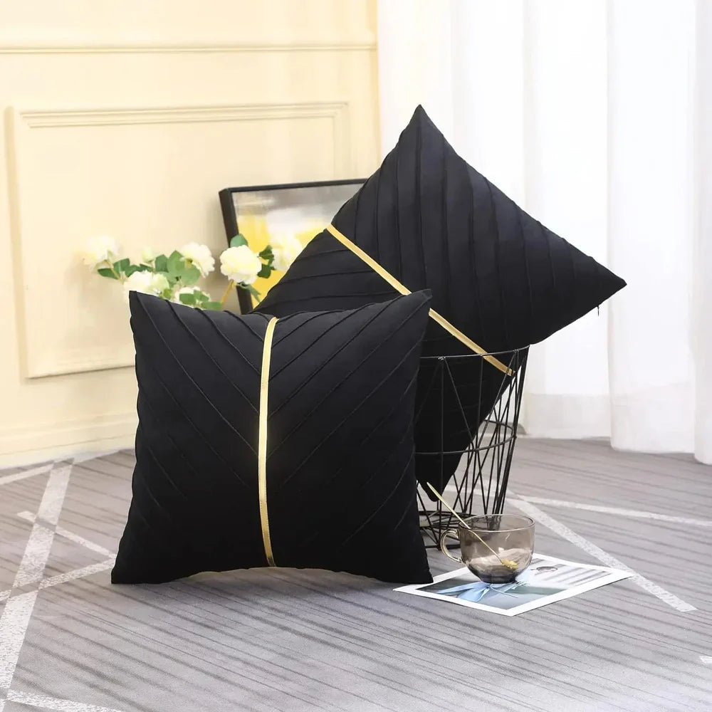 OpulentTouch - Coussins décoratifs plissés avec rayures dorées