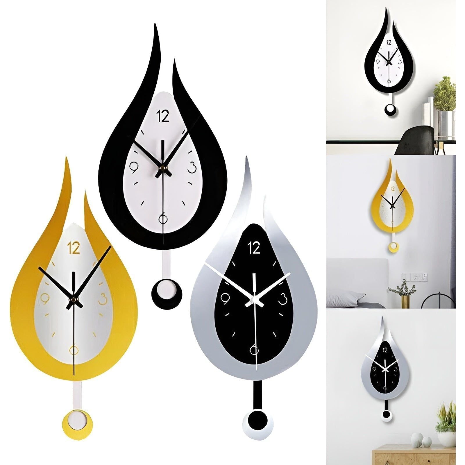 Horloge murale moderne en forme de goutte d'eau