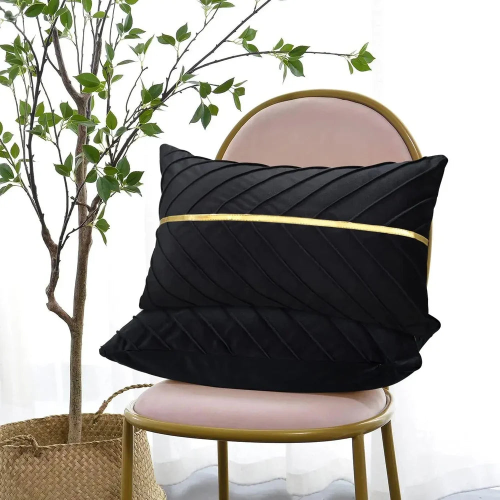 OpulentTouch - Coussins décoratifs plissés avec rayures dorées